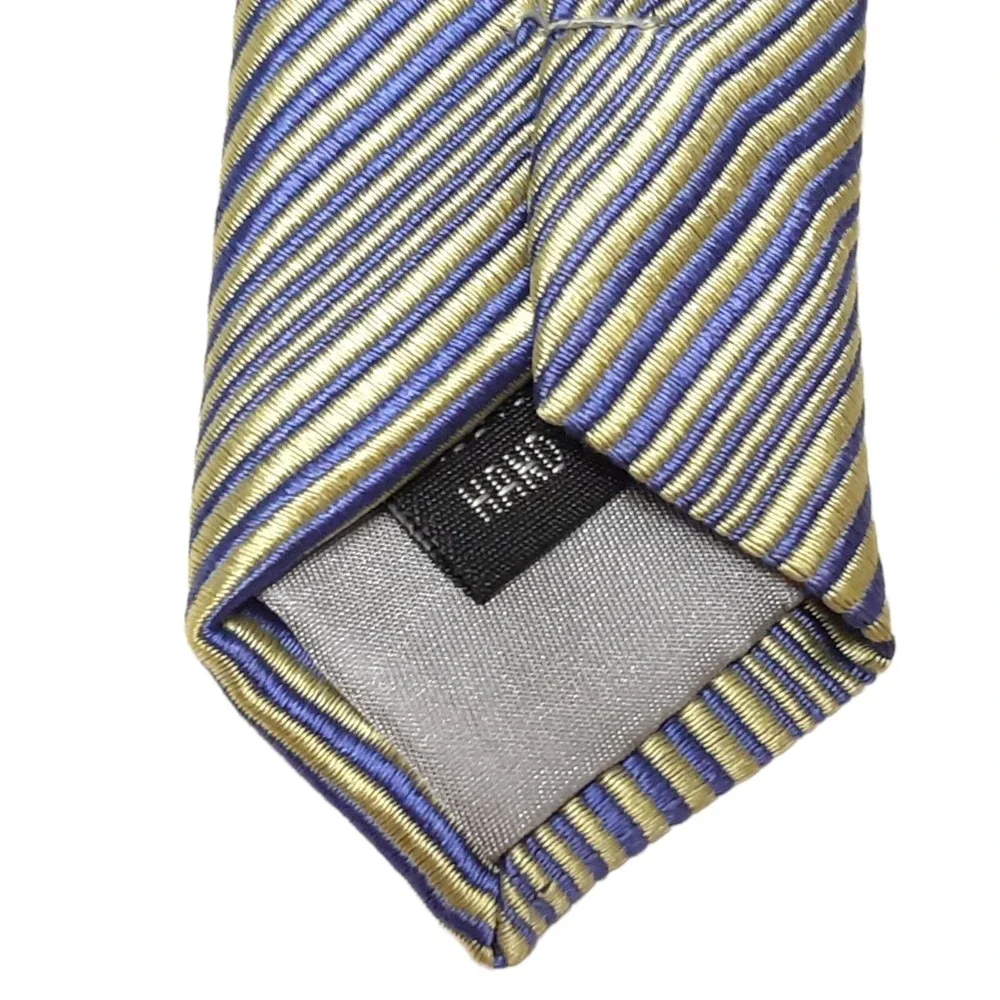 BRANDINI‎ ITALY Mens Silk Stripe Tie Handmade Blue Yellow Formal Necktie